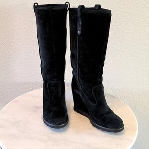 UGG Soleil 1008718 Tall Black Suede Wedge Boots Women's Size 7